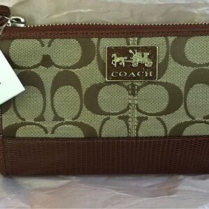 Coach Brown Signature Canvas and Leather Wristlet